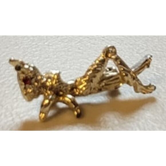 Vtg Grasshopper Locust Insect Bug Pin Brooch Red Rhinestone Eye Goldtone 1.5" - Picture 4 of 6